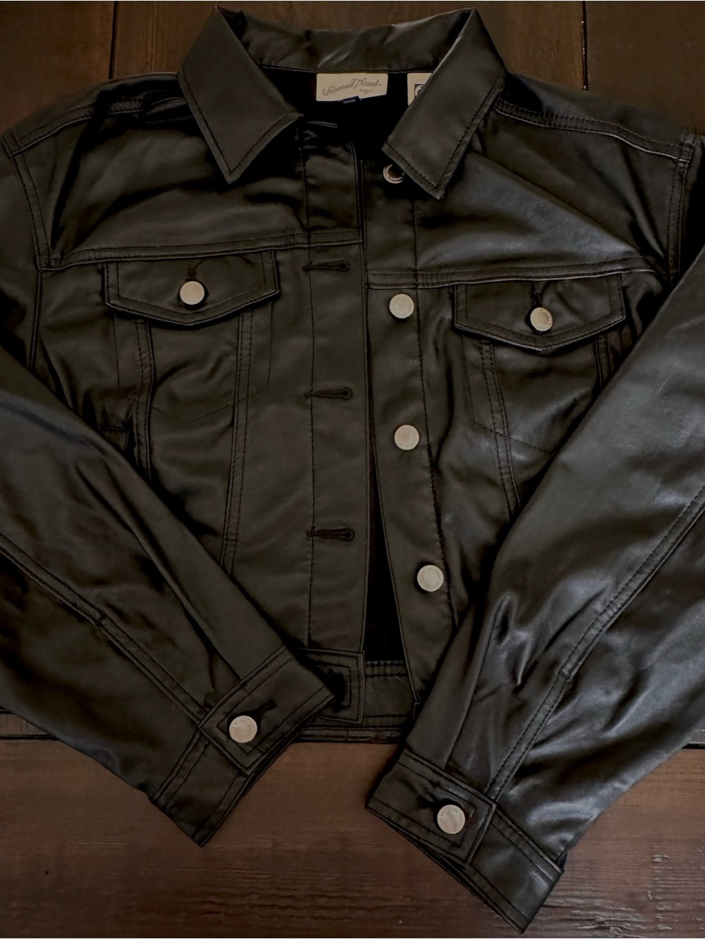 Woman’s Black Faux Leather Trucker Jacket